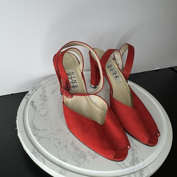 Nine West N-Ashia Vintage Red Leather Peep Toe Slingback‎ Wrap Heels Size 6M - Picture 9 of 9